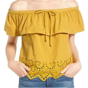 Madewell Yellow Eyelet Off The Shoulder Blouse Size XS